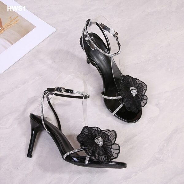 Rhinestone bow stilettos high heels - Image 3