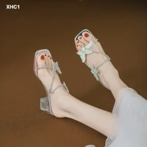 Butterfly rhinestone one-piece sandals
