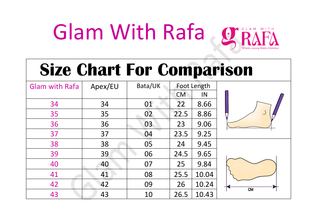 high heel slippers and shoes size chart for women